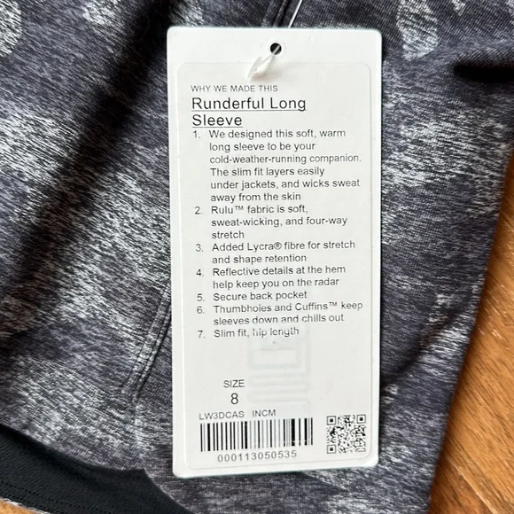 Lululemon Runderful Long Sleeve, size 8, gray camouflage - Picture 2 of 3